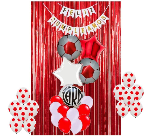 Set Feliz Cumple Futbol River Plate Globos Banderin Cortina