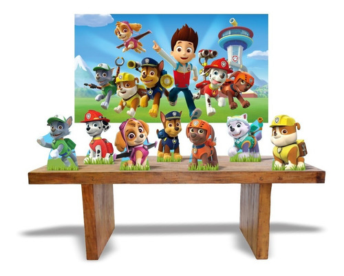 Imagem 1 de 5 de Kit 7 Totem Display + Painel Mdf Patrulha Canina Festa Decor