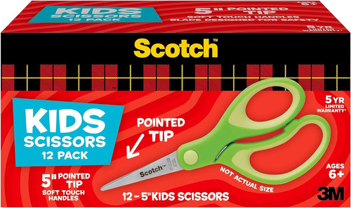 Tijeras Para Niños Scotch 5, Suaves Al Tacto, Punta Roma, 12