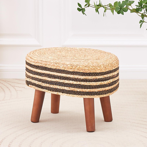 Puf Ottoman Natural Hyacinth Footrest Pouffe Hand Weave...