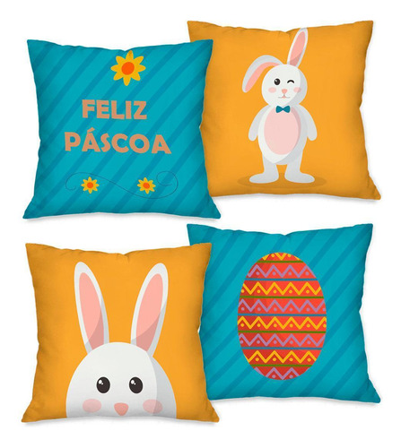 Kit Com 4 Capas Para Almofadas Decorativas Feliz Páscoa