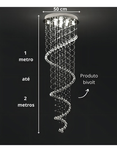 Lustre De Cristal Legítimo Espiral - Base 50 Cm Até 2 Mereos Cor Prateado