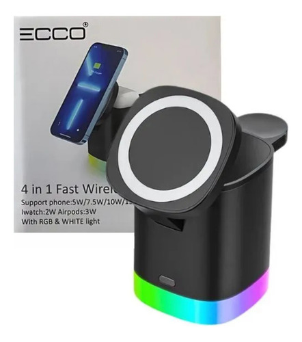Cargador Wireless Ecco Q1-141 4 En 1 | 15w | Magsafe Rgb