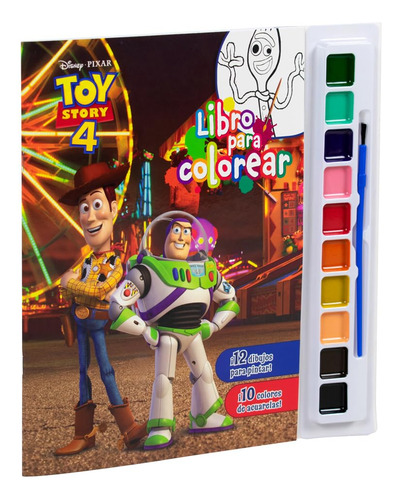 Disney Toy Story 4. Libro Para Colorear (incluye 12 Dibujos Para Pintar + 10 Colores De Acuarelas + Un Pincel), De Silver Dolphin. Editorial Silver Dolphin Infantil, Tapa Blanda En Español, 1
