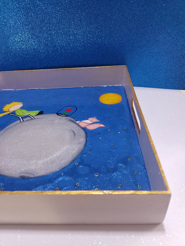 Bandeja Para Desayuno Decorada Pintada El Principito Azul