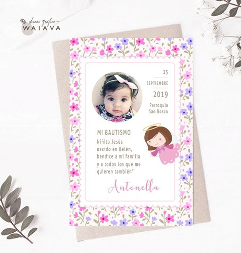 Imagen 10 de 10 de Estampitas Bautismo Tarjetas Estampas Con Foto Nenas X 3u