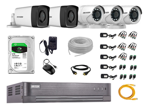 Cámaras Seguridad Exterior It3f Kit 5 Hikvision Full Hd 2tb