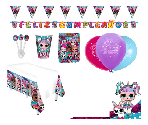 Kit Infantil Decoración Fiesta - Lol Surprise X12 Invitados