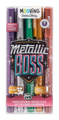 Imagen 1 de 3 de Marcadores Metalizados X5 Colores Mooving Metallic Boss