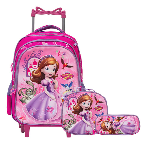 Mochila Escolar Princesa Sofia Rodinha Kit Lancheira+estojo