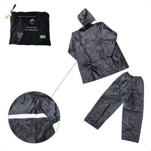 Capa De Chuva Impermeável P/motoqueiro Preta Jaqueta E Calça