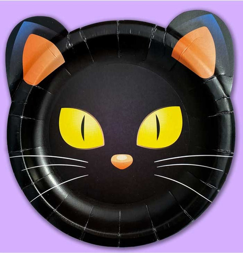 Plato Polipapel Halloween Forma Gato Kitty Gatita X8