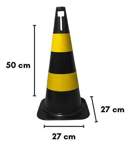 Kit 10 Cones De Sinalização Pvc 50cm Preto E Amarelo