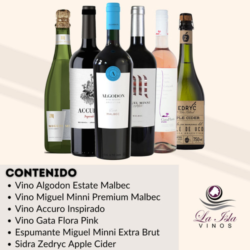 Vinos Boutique + Espumante + Sidra. Caja Full 6 Botellas --