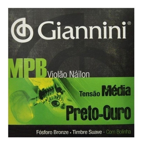Encordoamento Giannini Mpb Para Violão Náilon Preto Ouro