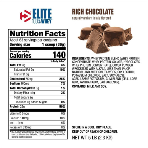 Imagen 2 de 3 de Proteína Elite 100% Whey Dymatize 5lbs -chocolate