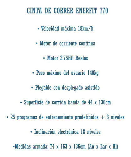 Imagen 2 de 8 de Cinta Correr Caminadora Inclinación Electronica Enerfit 770