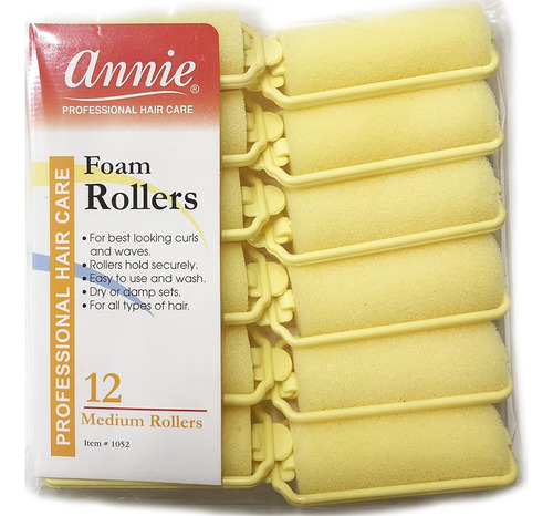 Annie Classic Foam Cushion Rollers #1052, 12 Unidades Amaril