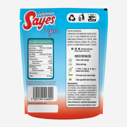 Imagen 4 de 4 de Gelatina Ligera Light Sayes Sabor Durazno 24 Piezas De 24gr