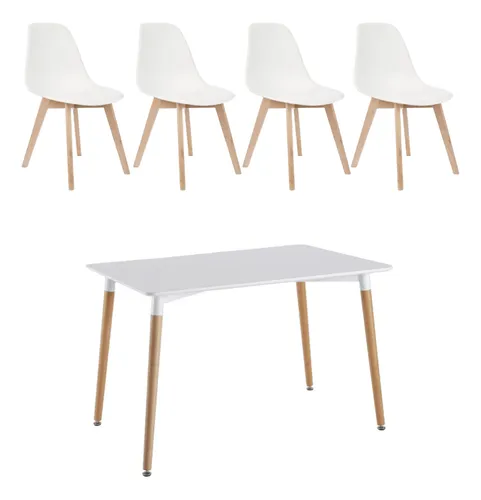 Juego De Comedor Mesa Eames + 4 Sillas Estocolmo Tu Idea Blanco