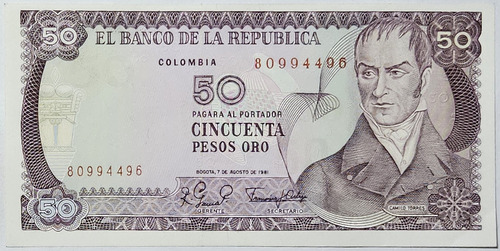 Billete 50 Pesos 07/ago/1981 Colombia Au