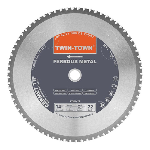 Steel Dry Cutting Disc, 14'' 72 Teeth, 1'' Spindle