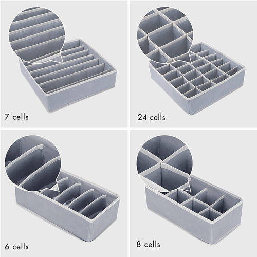 Organizador De Ropa Interior Medias Cajones Gris Combo X4 Pr