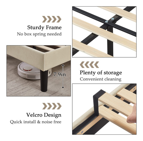 Base De Cama Tapizada Individual Con Cabecera Ajustable Beig