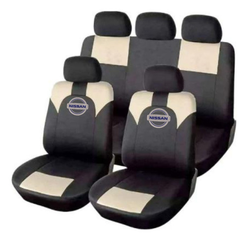 Juego Cubreasiento  Universal Tela  Negro Beige Logo  Nissan