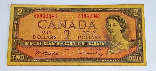 Billete Canada 2 Dolares Reina  Isabel Ii 1954-pick 67 F+