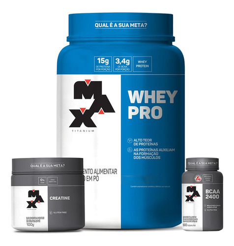 Whey Pro 1 Kg Refil + Bcaa + Creatina Maxtitanium Oferta