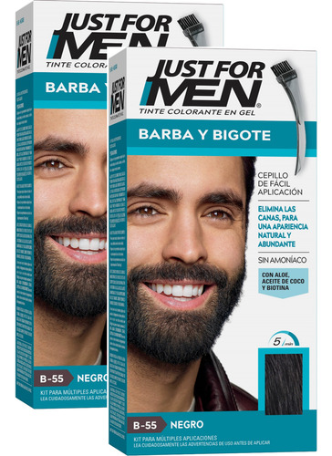  Tintura Gel Para Barba Y Bigote Hombre Just For Men Tono Negro Formula Original Kit X 2 Unidades - Sin Amoniaco - Solo 5 Minutos - Rapido Y Facil -