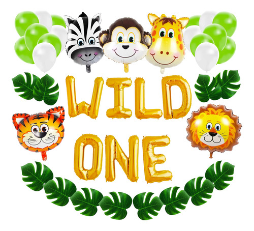 Wild One First Birthday Ballon Set Kit, Primer Tema Animal B