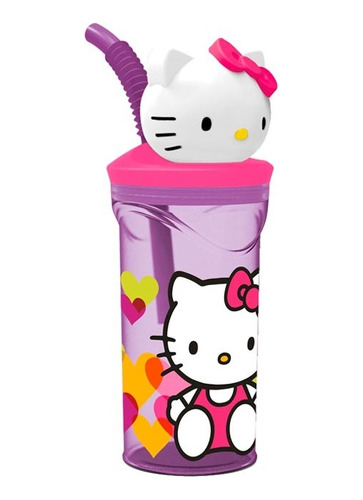 Vaso Hello Kitty 360 Ml Tapa Figura 3d  Con Bombilla - Dgl