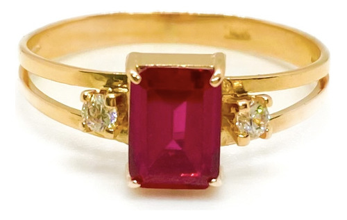 Anillo Rubí Y Cristales Oro 18k T21