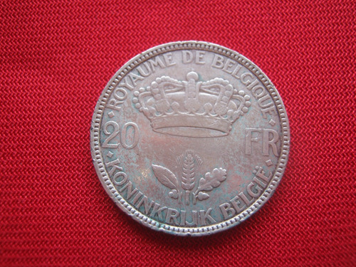 Bélgica 20 Francos 1935 Plata 