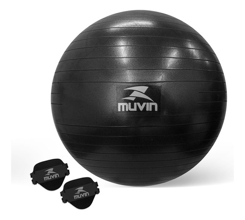 Bola Pilates 55 Cm Muvin - Até 300 Kg - Com Bomba + Luva Eva Cor Preto