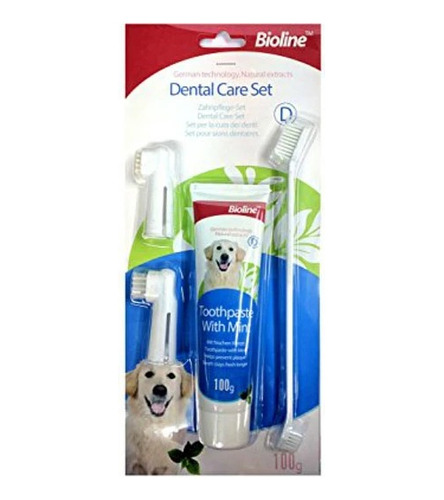 Kit Dental Bioline Para Perros Pasta De Dientes Menta100g 