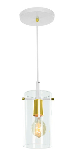 Lustre Pendente Cilindrico Cubo De Vidro Branco Com Dourado