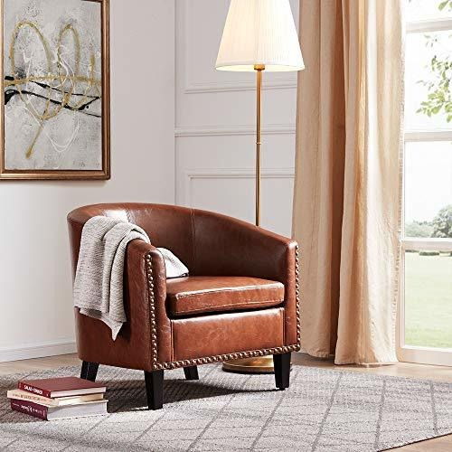 Belleze Modern Upholstered Arm Club Chair Faux Leather With 