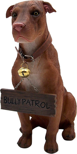 Adorable Figura De Pitbull Marrón Con Cartel Reversible Para