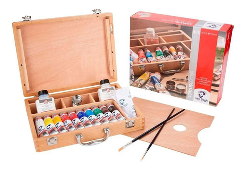 Set De Acrílico Van Gogh Caja Madera 10 Colores + Accesorios Color Multicolor