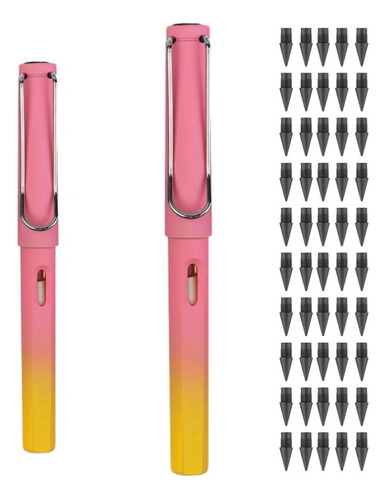 2 Lápices Infinito Mágico Con Borrador De Inlcuye Goma,52pcs Trazo Rosa/amarillo