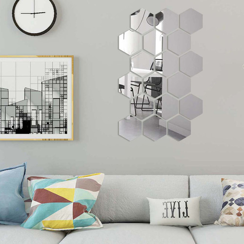 24 Pegatinas De Pared Hexagonales Con Espejo, Pegatinas De P