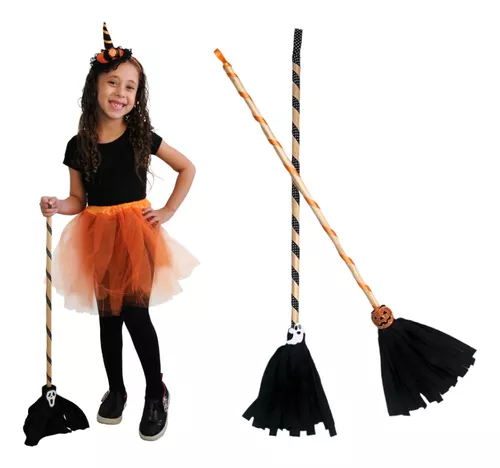 Kit Fantasia Bruxa Vassoura Chapéu Festa Halloween