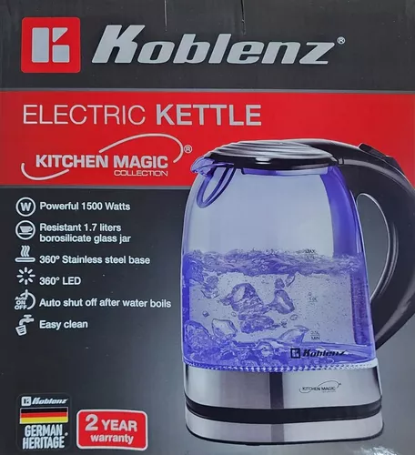 Koblenz Tetera Eléctrica, Hervidor de Agua Eléctrico de 1500 Watts y 1.7  Litros, Filtro Lavable, Base