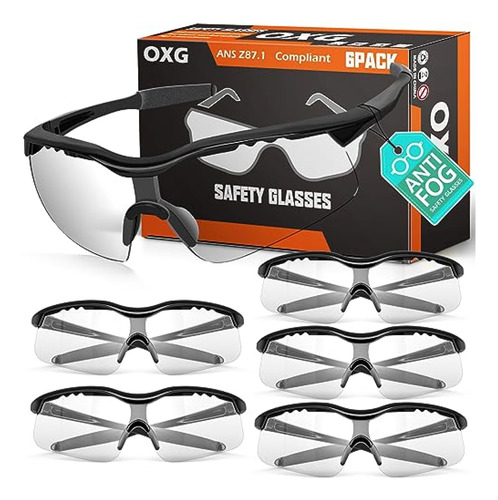 Oxg Paquete De 6 Gafas De Seguridad Antivaho, Ansi Z87 Resis