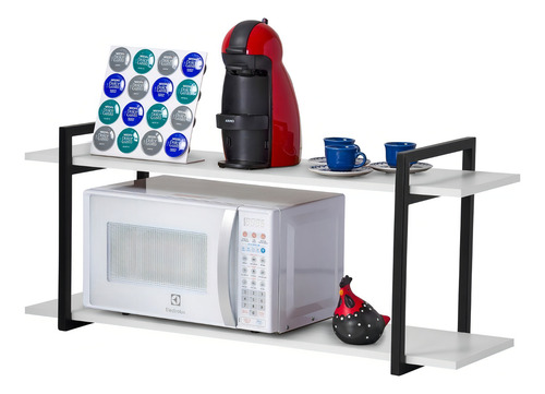 Nicho De Prateleiras Para Cozinha 1.00 Metro Preto Acabamento Estrutura Preta Com Mdf Branco