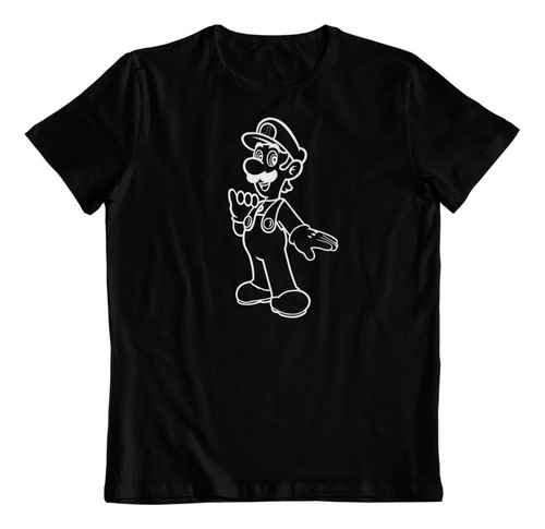 Polera Negra Algodon - Dtf - Luigi Mario Bros Nitendo Game