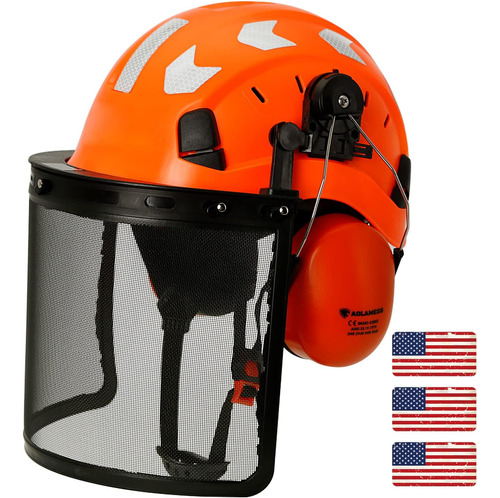 Casco De Motosierra Naranja Con Protector Facial Y Orejeras 